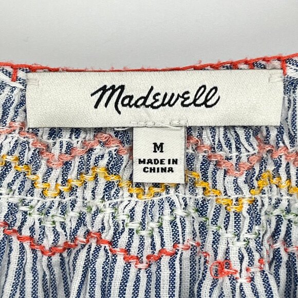 Madewell Striped Embroidered Top Size Med Blouse Boho Chic Peasant Cottagecore - Picture 4 of 7